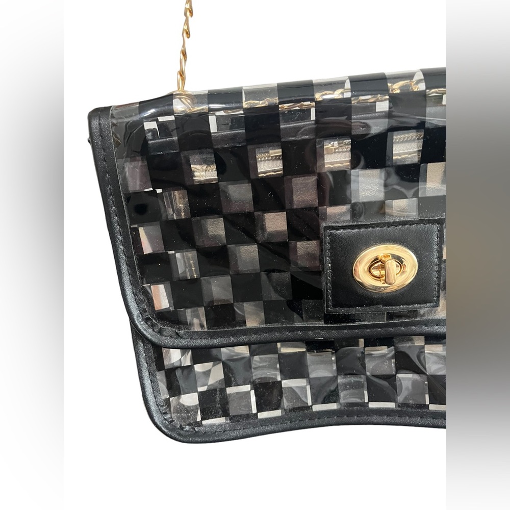 Crossbody Black Checkered Bag w/small interior bag included - Picture 3 of 9